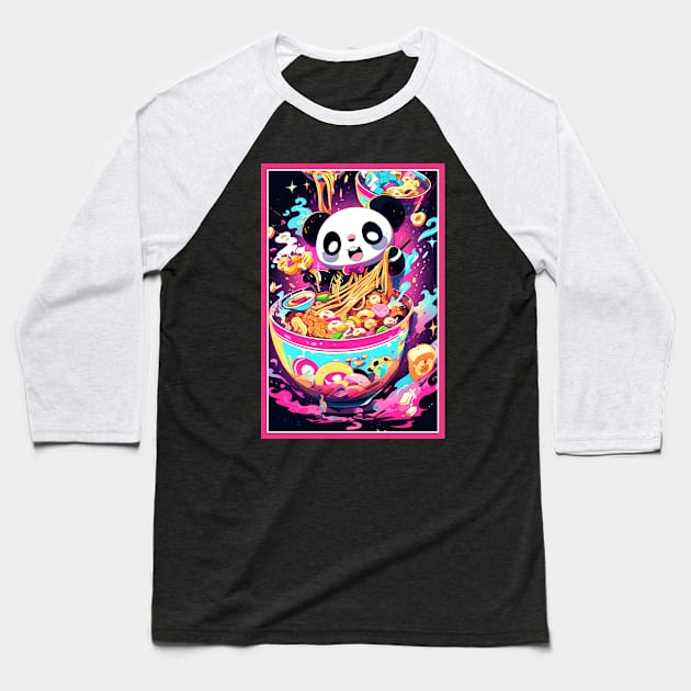 Anime Cute Panda eating Ramen | Cute Anime Panda Kawaii Design Baseball T-Shirt by AlNoah